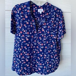 Floral Blue Button-Up Blouse